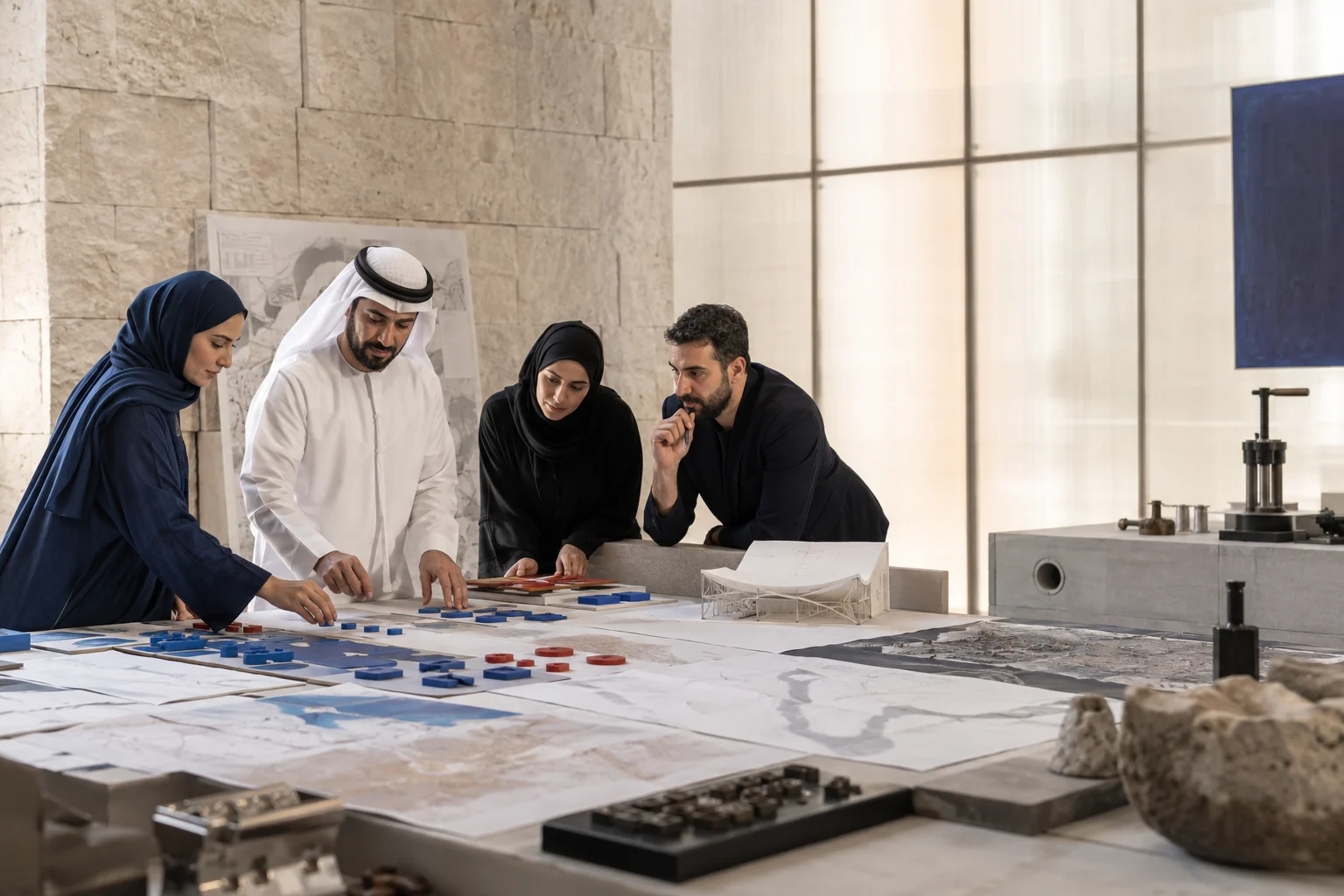 فريق إتقان يشخّص نظام عمل حول طاولة تخطيط